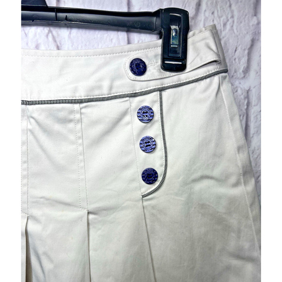 Barrie Pleated Mini Tennis Skirt Preppy Ivy League School Girl Beige Size M - Picture 3 of 6